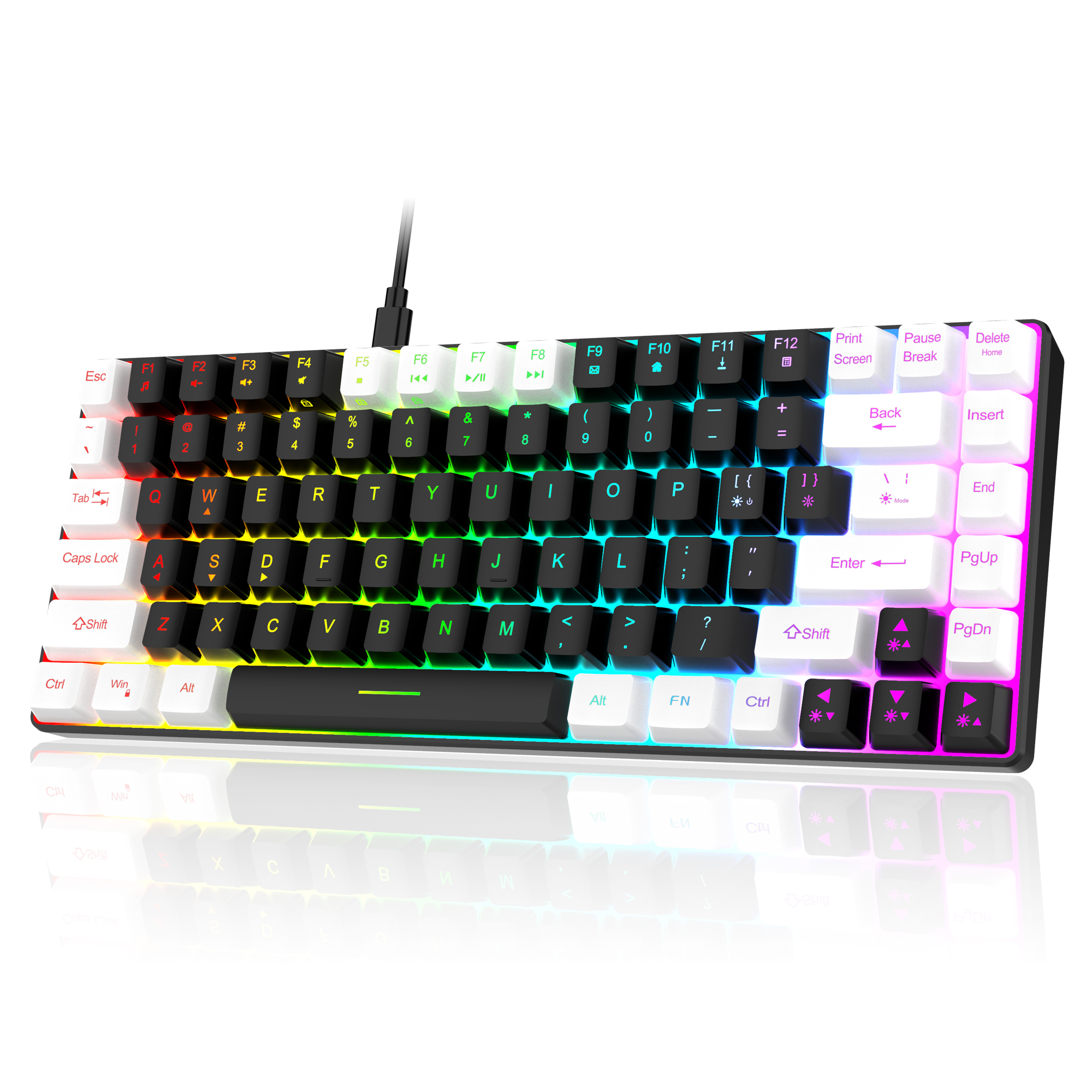 Mini Teclado com fio 84 chaves RGB Backlight Mini Compact USB-C Cabo de alimentação plugável