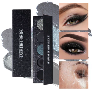 Paleta de Sombra Cinco Cores Extremamente Preta Paleta de Sombra Cinco Cores 5 Cores, Paleta de Sombra Cinza Escuro Prata Cinza Escura Acabamento Intermitente Maquiagem de Estilo Fumaça