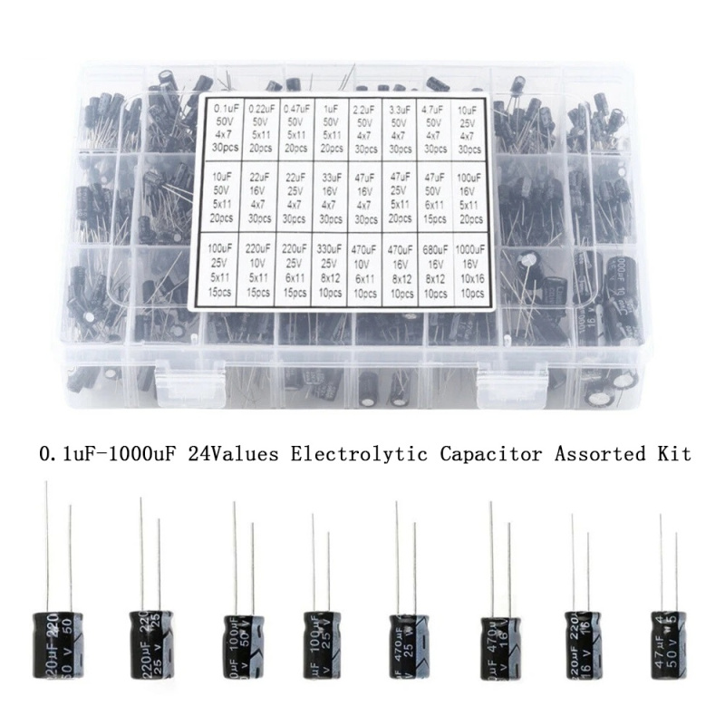 500PCS 24 Kit De Sortimento De Capacitores Eletrolíticos De Valor 0.1uF-1000uF 16V-50V Para Projeto DIY (Capacitor Eletrolítico De Alumínio Com Caixa Plástica A)