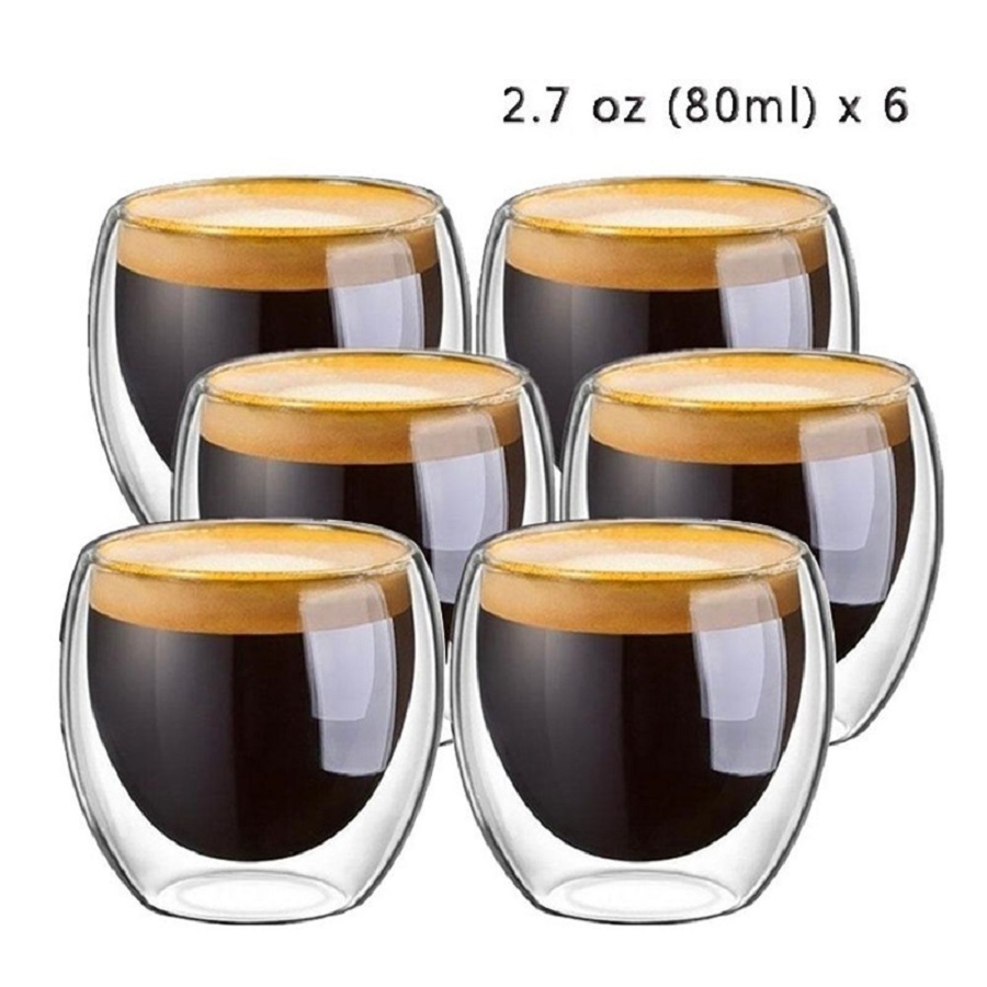 6pcs , Canecas De Café Em Vidro 80ML , Xícaras De Parede Dupla Expresso Isoladas , Copos Para Bebidas Frias Chá