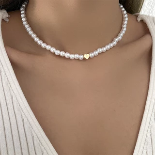 Novo Estilo Transfronteiriço Nicho de Estilo Colar de Pérolas Simples Love Heart Clavicle Light Luxury Classy