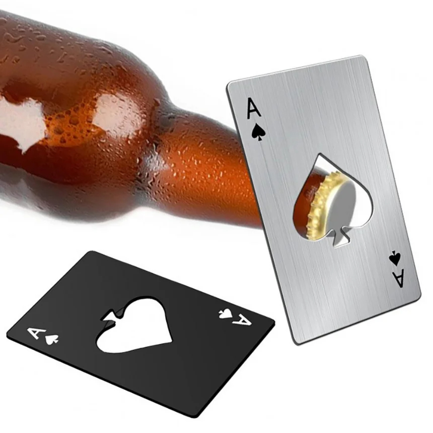1Pcs Creative Poker Shaped Bottle Can Opener Garrafa Em Forma De Lata De Pôquer Abridor Cartão De Crédito Aço Inoxidável Tamanho Do Bar Restaurante Cerveja Metal Ferramenta