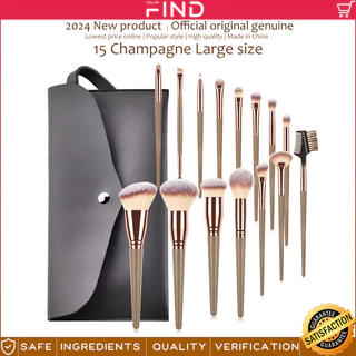 15 Pcs Brown Large Makeup Brush Set+Makeup Brush Bag com Escova em Pó Solto Escova em Pó Escova Multi-Função Eyeliner Brush Eyebrow Comb Escova em Forma de Ventilador Escova em Pó Restante Escova em Pó Solto Escova em Pó Escova Corretiva de Sombra Escova