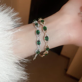 DREJEW Pulseira De Fivela De Esmeralda Incrustada Com Diamantes Estilo Palácio Francês retro Bracelete De Temperamento Leve Jóias De Luxo high-end Para Mulheres