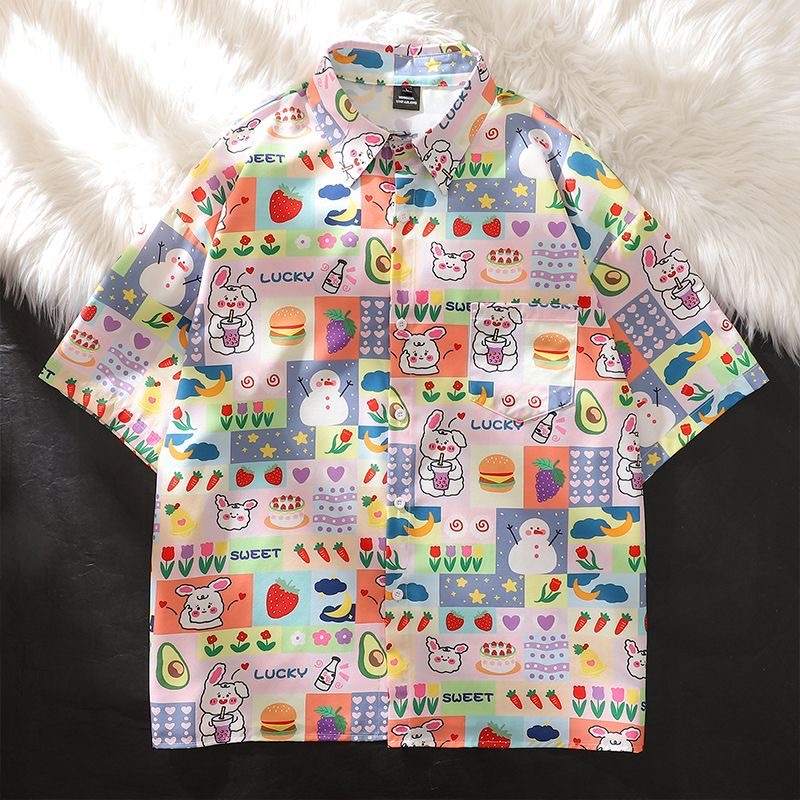 Novo Cinnamoroll Baby Print Summer Short-Sleeved Coelho De Manga Curta Blusa Feminina Loose De Praia Estilo Vestido