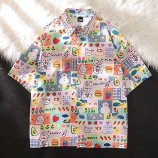 Novo Cinnamoroll Baby Print Summer Short-Sleeved Coelho De Manga Curta Blusa Feminina Loose De Praia Estilo Vestido