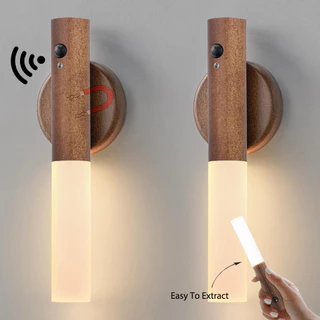 Luz noturna inteligente com sensor LED de madeira para armário
