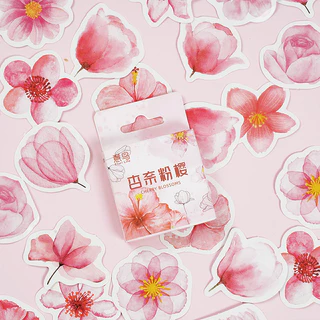 46pcs PVC Criativo E Fofo Flores De Cerejeira Rosa Colagem Padrões Ricos De Diários Estudantis De Bricolage , Copos , Laptops , Livros De Rascunho , Presente , Adesivos Decorativos