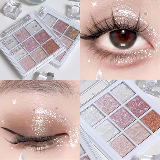 9 Paleta de Sombra Colorida Lantejoulas Peroladas Maquiagem de Olhos Brilhantes Adequada para Festa de Férias