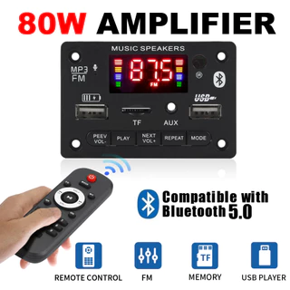 Placa Decodificadora MP3 Amplificadora Bluetooth 5.0 80W 12V Sem Fio Para Carro Reprodutor De Música Carregamento Mãos-Livres USB TF AUX FM Rádio Alto-Falante