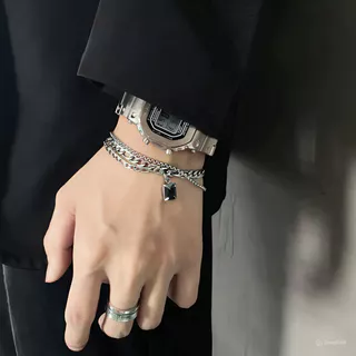 Tavi Studio Homens Mulheres Pulseira de Aço Titânio Estilo Coreano Moda Simples Várias Opções