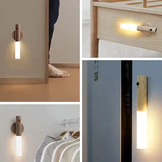 Luz Noturna LED De Madeira TYPE-C Magnética Sem Fio Brilho Simples Ajustável Três Cores