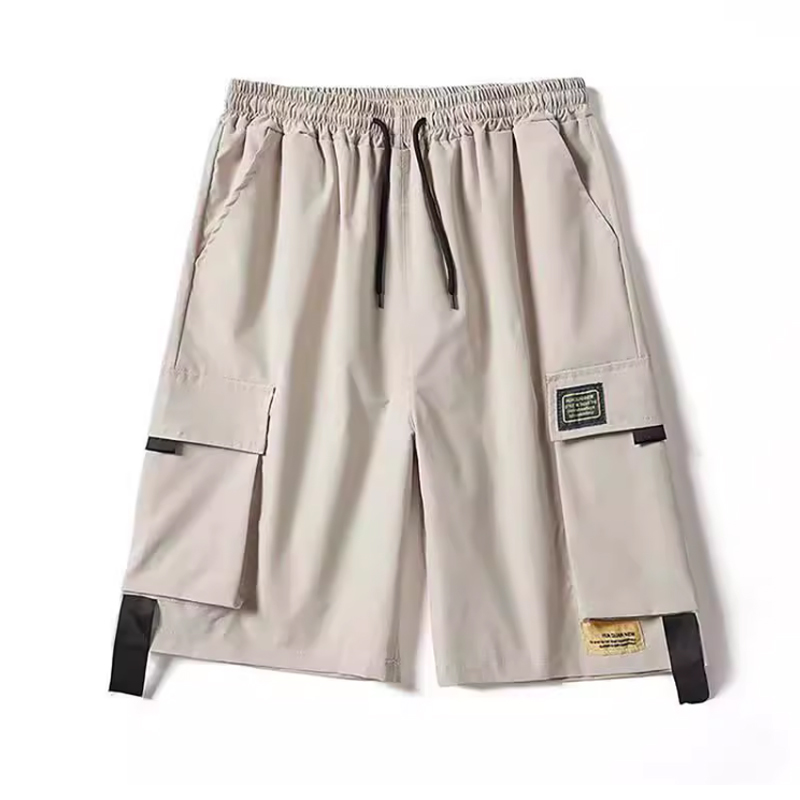 Summer Ice Silk Multi-pocket Shorts de seda de bolso solto Calças casuais confortáveis de cinco pontos Homens Mulheres podem usar Khaki