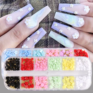12 Grades 3D Encantos Resina Flor De Pregos Peças Mix Color Metal Beads Jóias Arte De Unhas Acessórios De Decoração Manicure Nail Suprimentos