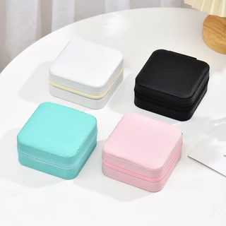 1pc, Caixa de armazenamento de jóias, Material: Plástico do corpo principal + Couro + Flanela, Cores: Preto, Branco, Rosa, Verde, Pode ser usado para: Jóias, Brincos, Brincos, Colares, Pulseiras, Armazenamento de anéis, Corpo pequeno, Grande capacidade, M