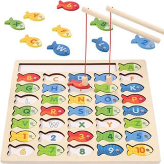 Carta E Número De Natal De Madeira Tábua De Pesca , Jogo Para Meninos Meninas Quebra-Cabeça De Educação Precoce Em
