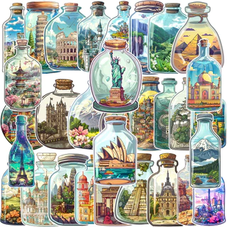 50 Unid . Adesivos Padrão Único Para Garrafas , Paisagísticos Globais De Viagem Estética Fria À Prova D'água , De Água , Almofada , Telefone , Laptop , Livro De Recortes E Bagagem