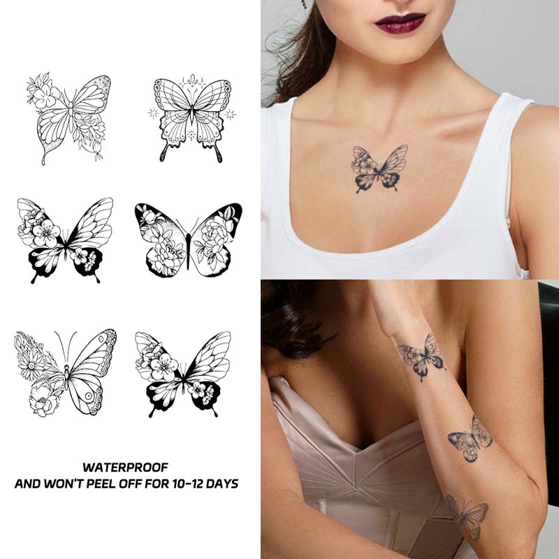 Imagem do produto À prova d'água com duração de 15 dias, 6 adesivos de tatuagem temporária de borboleta, braço, clavícula, tatuagens falsa 1