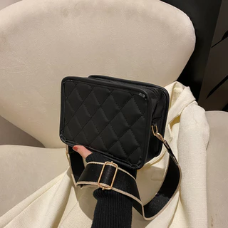 Moda Feminina Textura De Couro Correia Larga Saco De Ombro Quadrado Corpo Cruzado