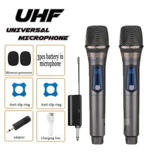2 Pcs Microfone UHF Sem Fio De Karaokê Dinâmico Portátil Duplo Com Receptor Recarregável Para Festa De Casamento , Discu