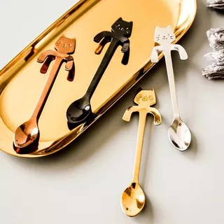 4pcs/set Mini Kitten Design De Gatinhos De Aço Inoxidável Coffee/Tea/Dessert/Drink/Mixing/Milkshake Spoon Flatware Gadgets