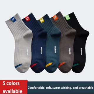 1 Par/Meias Novas Para Masculinas De Comprimento Médio , Comerciais Casuais Esportivas Respiráveis E Absorventes De Suor De Algodão Sazonais Da Moda