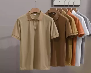 Summer Men's Solid Color Sólido Cor da camisa POLO de manga curta Lapela Casual Botão Solto Top Homens