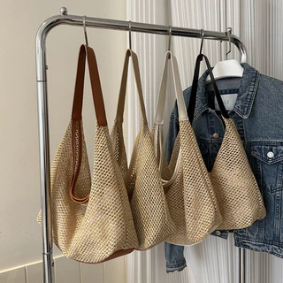 Saco de Palha de Grande Capacidade Moda Casual Versão Popular Coreana Tecido de Um Ombro Tote de Saco de Braço Inferior