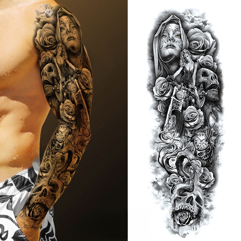 Autocolantes de Tatuagem Semipermanentes Tatuagens de Braço Florais Tatuagens de Braço à prova d'água Novo Estilo de Tatuagem de Braço Completo Tatuagens de Manga Realista