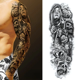 Autocolantes de Tatuagem Semipermanentes Tatuagens de Braço Florais Tatuagens de Braço à prova d'água Novo Estilo de Tatuagem de Braço Completo Tatuagens de Manga Realista