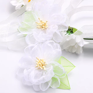 2Pcs White Tulle Super Fairy Flowers Grampos De Cabelo Princesa Requintada Headwears Com Folhas