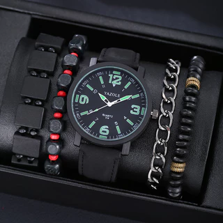 Um Relógio de Quartzo Luminoso de Quartzo Luminoso da Tendência para Homens +4 Conjuntos de Pulseiras Exclusivas