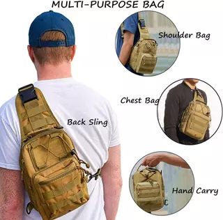 Saco Tático De Ombro Sling Pequeno Pacote De Peito Exterior Para Homens Viajando , Trekking , Camping , Rover Daypack Preto