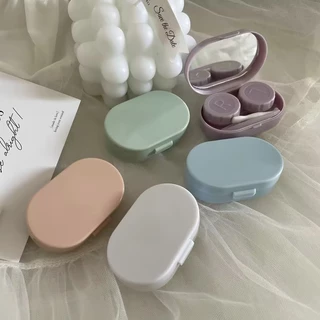 Caixa De Lentes De Contato Simples Cor Creme Estilo Ins Companheiro Com Espelho Portátil Dupla