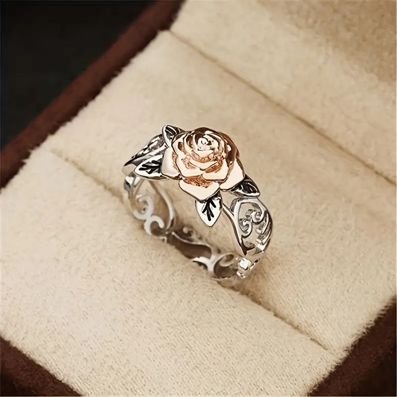 Anel de 1 Pedaço de Flor de Rosa Dourada Retro Esculpido Anel Oco Moda Índice de Noivado Único Anel de Dedo Feminino