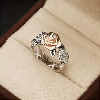 Anel de 1 Pedaço de Flor de Rosa Dourada Retro Esculpido Anel Oco Moda Índice de Noivado Único Anel de Dedo Feminino