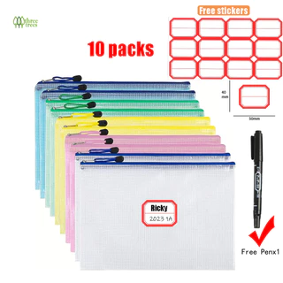 10PCS Bolsos Com Zíper Tamanho A4 Nota De Identificação , Saco Espesso À Prova D'água Para Documentos Transparente Em PVC Pastas De Arquivo Estudantes Pasta Papelaria