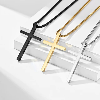 Colar de cruz de aço inoxidável exclusivo de nicho INS elegante e simples