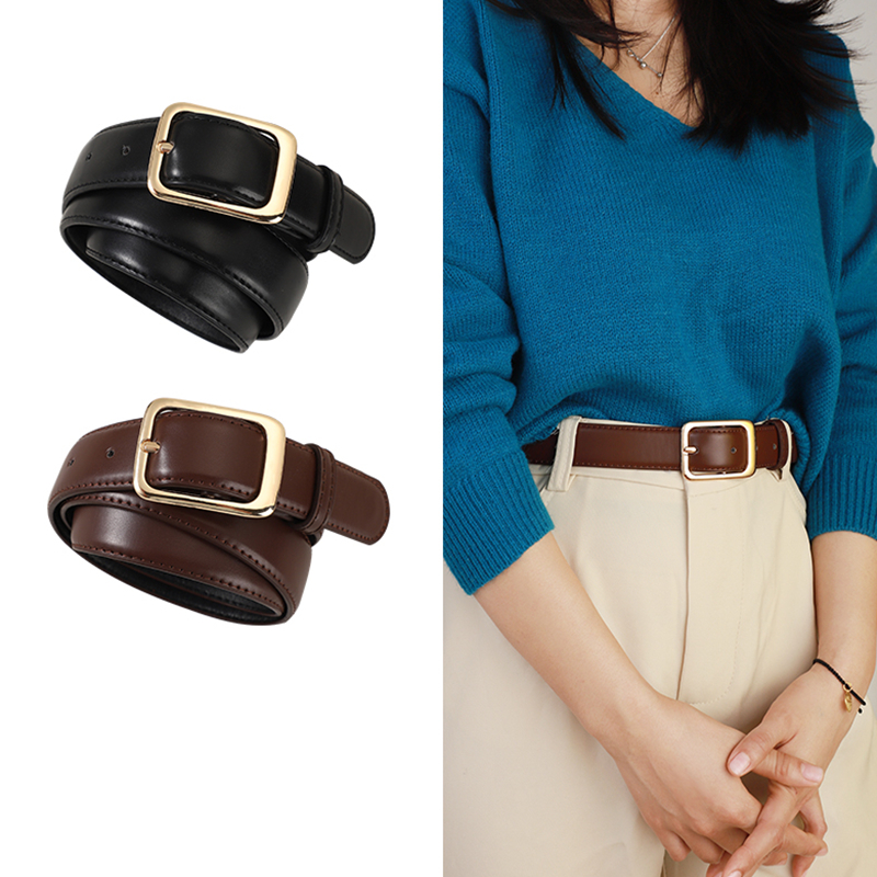Cinto One Pack Cinto Fêmea ins Style Feminino Novo Estilo Moda Retro Simples Pequeno Ouro Fivela Preto Prático Jeans All-Match