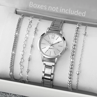 Relógio de pulso feminino Fashion Steel Band Pulseira de Quartzo Silver Beaded Chain Bracelet (Sem Caixa)