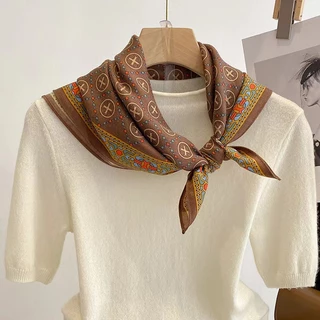 Lenço de Viagem Estilo Europeu Americano Lenço de Viagem Veludo 70CM Lenço Quadrado Temperamento Feminino Café Cor Algodão Lenço Quadrado Pequeno Lenço de Seda Decoração Lenço de Seda Proteção do Pescoço Lenço de Presente Profissão