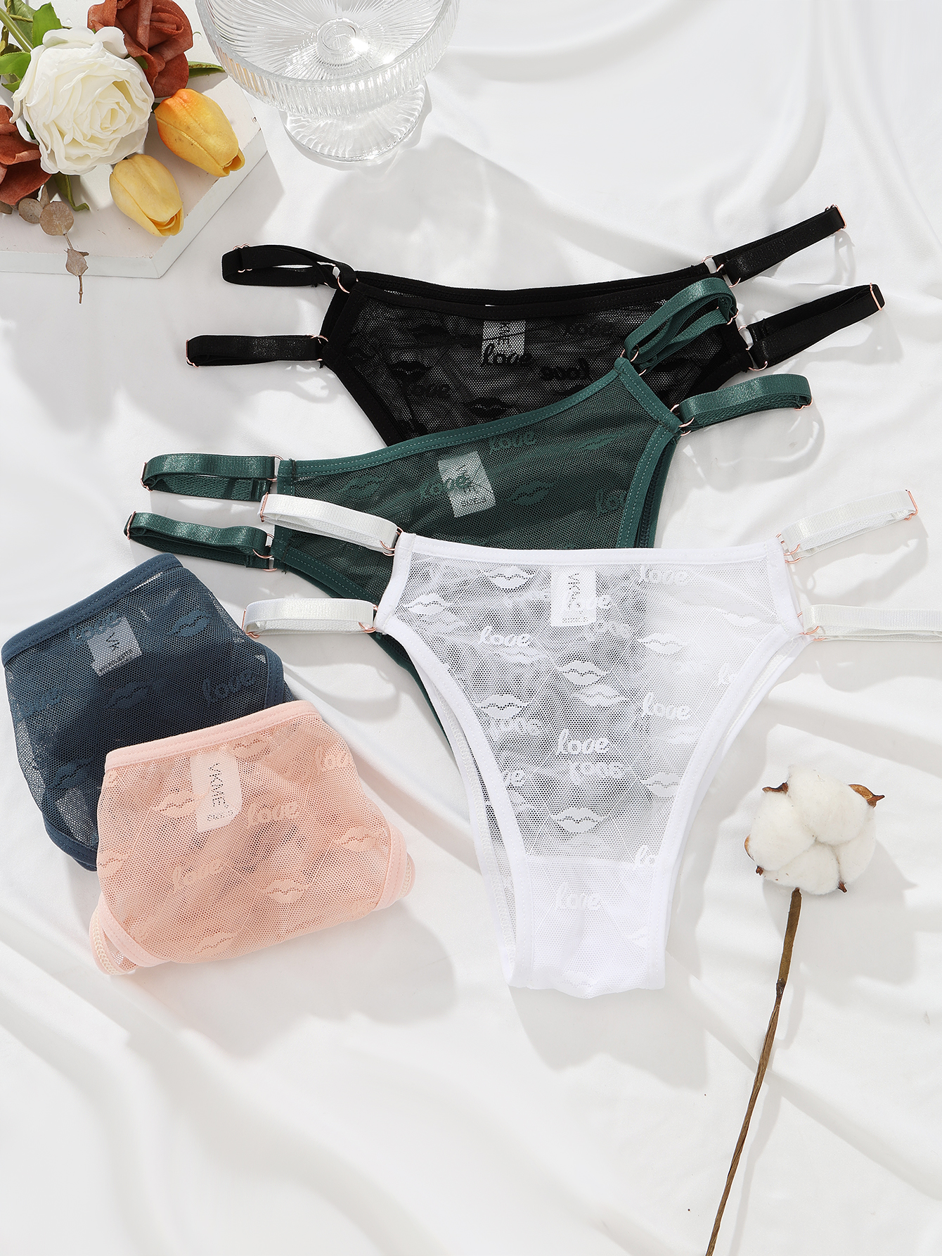 1 Pedaço De Lábio De Luxo Leve Estampado Puro Desejo Renda Transparente Respirável Cintura Baixa Triângulo sexy Roupa Íntima Feminina