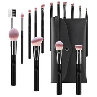 15 Conjunto de Escova de Maquiagem Profissional Preta Conjunto de Escova de Maquiagem Profissional Novato Escova Especial em Pó Solto Escova de Sombra Blush Foundation Escova de Lábios Escova de Lábios Escova de Olhos Saco de Armazenamento Gratuito