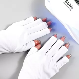 Luvas De Proteção UV Curtas Brancas Anti Sem Dedo Da Pele Mão , Manicure Lâmpada De Unhas LED Ou Luz Solar Para Casa Mulher