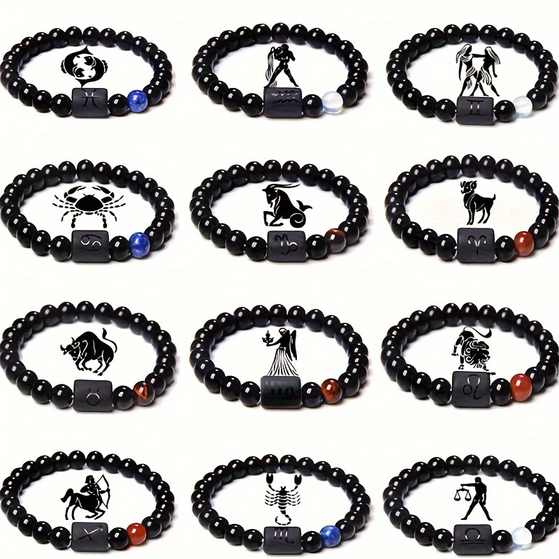 Doze signos do zodíaco pulseiras elásticas naturais masculinas e femininas