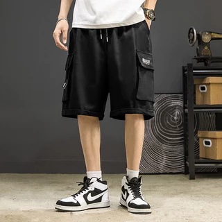 Calção de Algodão Puro Multi-Pocket Summer Plus Calça Casual Cortada Preta