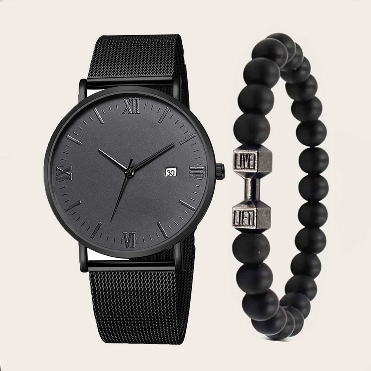 Novo Estilo Venda a Quente Moda Moda Moda Casual Light Luxo Calendário Simples Cinto de Malha Relógio Masculino Pulseira Conjunto de Pulseiras de Férias para Amigos