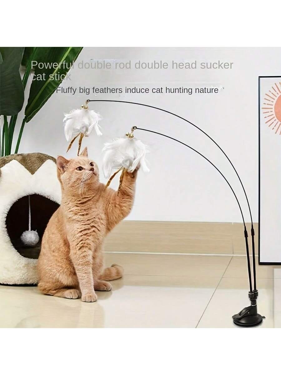 Chupador de Brinquedo de Gato Chupador de Gato Bastão de Pena Dupla Vara Fita de Pena Dupla Sino Auto-Feliz Brinquedo