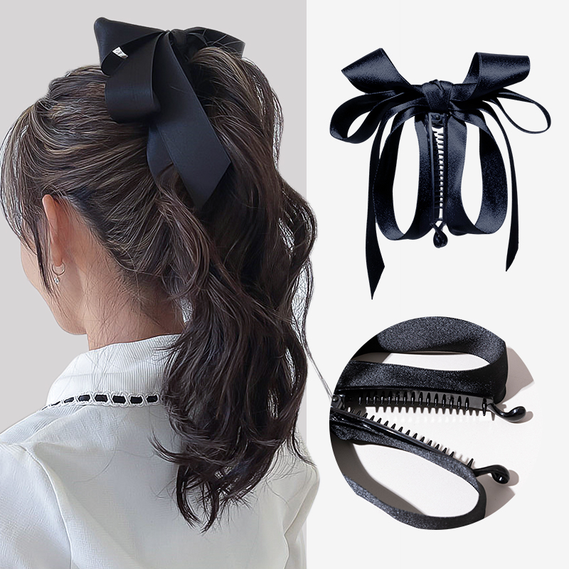 Grampo de Banana Preto de Arco Grande Grampo de Banana Preto Grampo de Cabelo High Ponytail Vertical Acessórios de Cabelo
