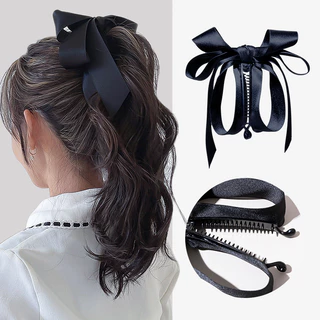 Grampo de Banana Preto de Arco Grande Grampo de Banana Preto Grampo de Cabelo High Ponytail Vertical Acessórios de Cabelo
